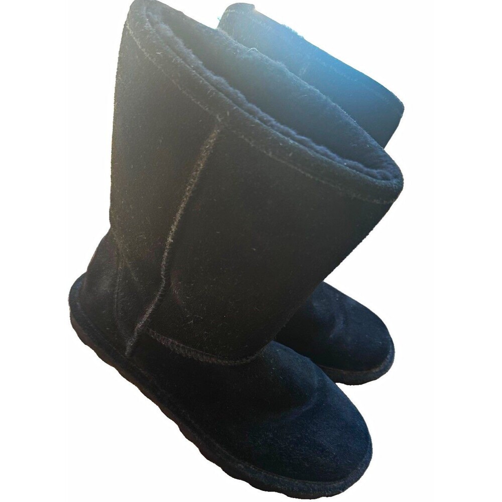 Bearpaw Black Sheepskin Suede Winter Boots Women’s Size 8 Cozy Faux Fur